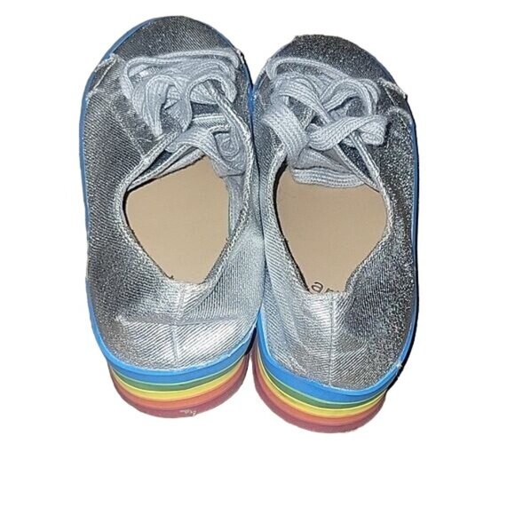 Silver Rainbow Stripe Platform Sneakers Art Class Womens Size 5 Canvas Casual Sh - Picture 7 of 7
